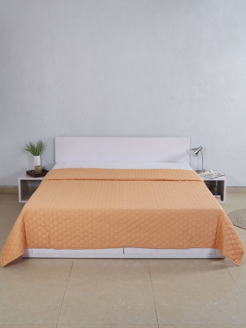 

House This Orange Textured Cotton Double Bed Cover