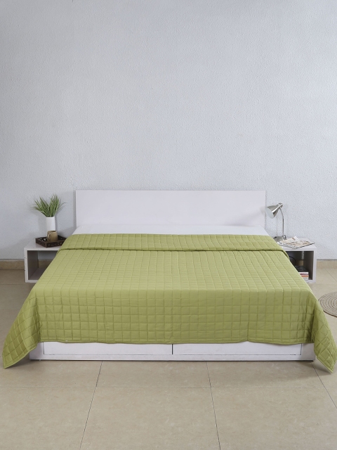 

House This Green Textured Cotton Double Bed Cover