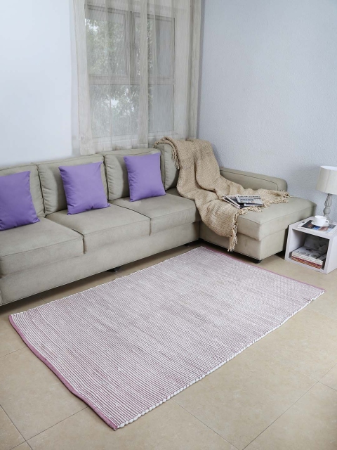 

House This Purple & White Textured Dhurrie