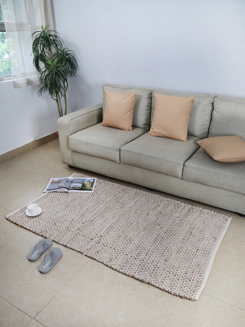 

House This Beige & White Textured Dhurrie