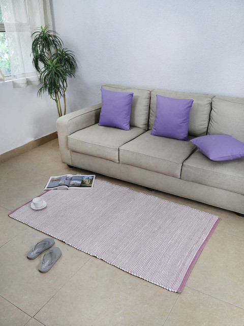 

House This Purple & White Textured Dhurrie