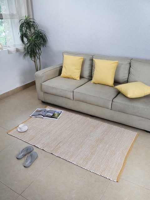 

House This Mustard & White Textured Dhurrie