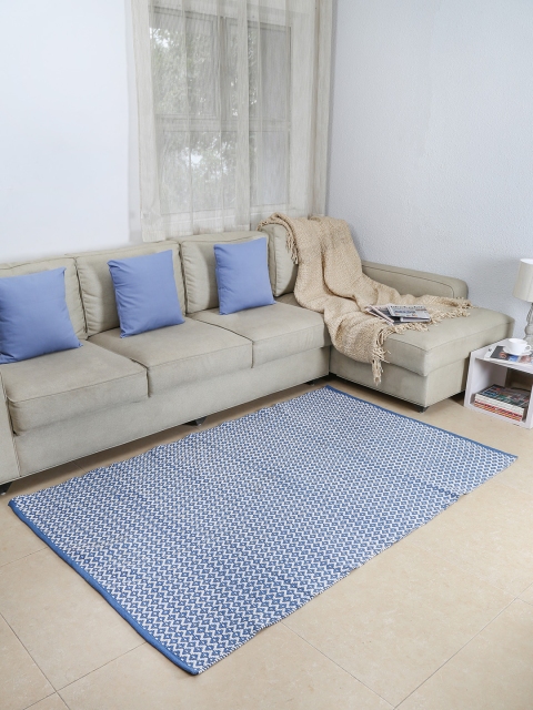 

House This Blue & White Textured Dhurrie