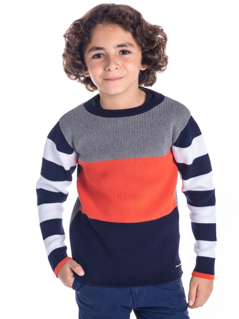 

Cherry Crumble Unisex Navy Blue & Grey Colourblocked Pullover