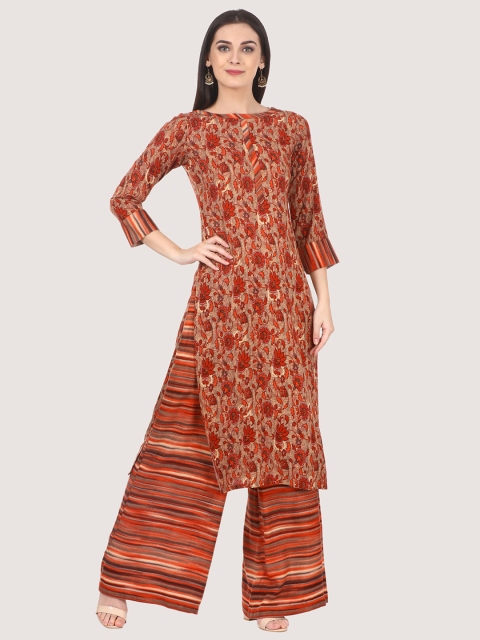 

Saadgi Women Orange Printed Kurta with Palazzos