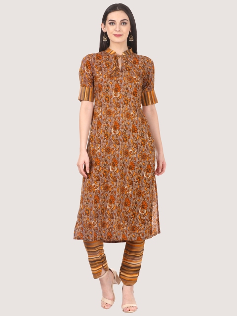 

Saadgi Women Yellow & Brown Printed Kurta with Pyjamas