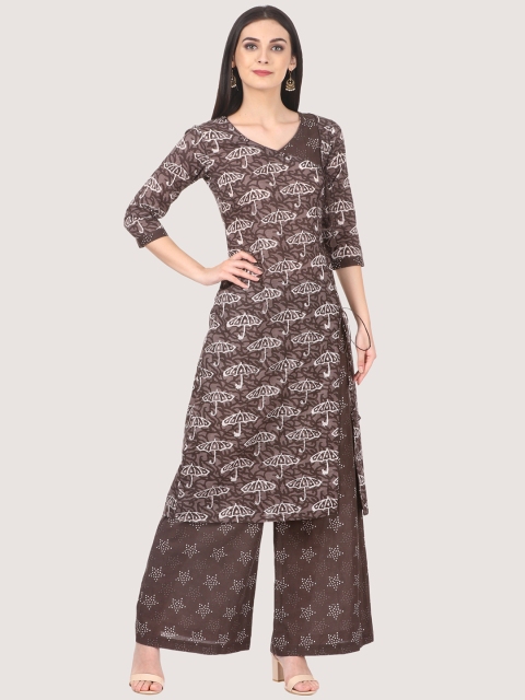 

Saadgi Women Brown Printed Kurta with Palazzos