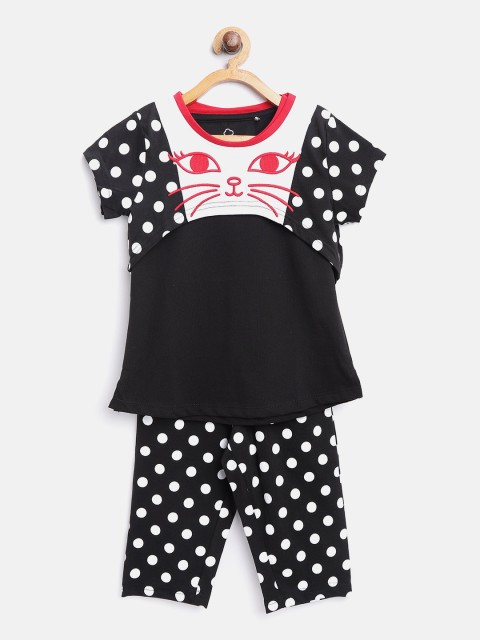 

Sweet Dreams Girls Black & White Polka Dot Night Suit 616918