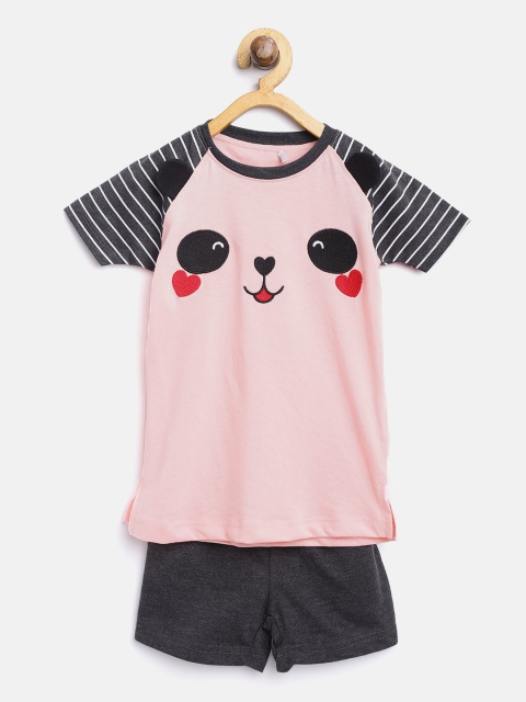 

Sweet Dreams Girls Pink & Charcoal Grey Solid Night Suit 630678