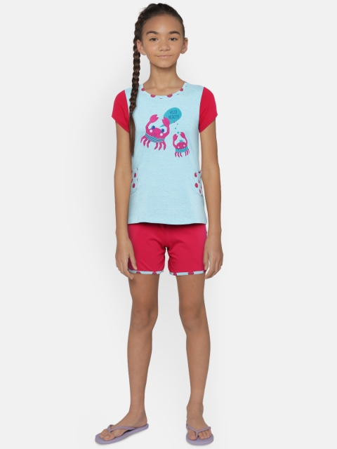 

Sweet Dreams Girls Blue & Pink Printed Night suit 611318