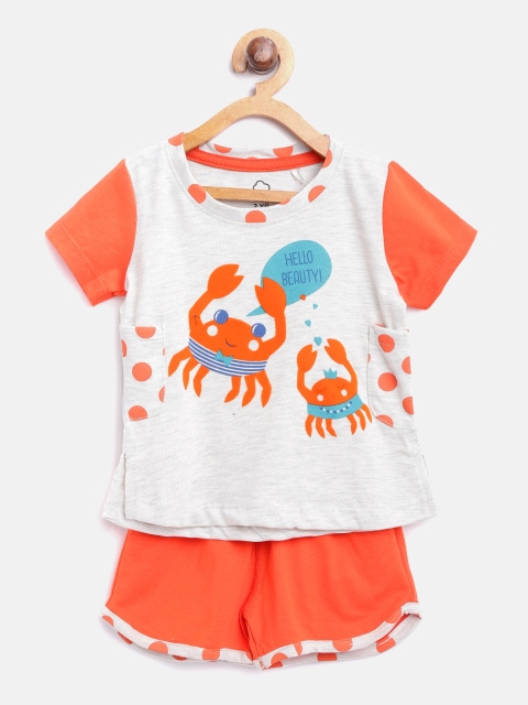 

Sweet Dreams Girls Off-White & Orange Printed Night Suit 611318