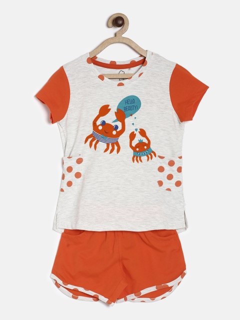 

Sweet Dreams Girls Grey Melange & Orange Printed Night suit