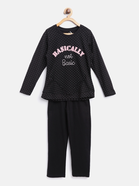 

Sweet Dreams Girls Black Printed Night Suit with Applique Detail 620778