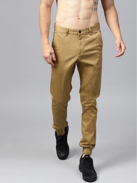 

HRX by Hrithik Roshan Men Khaki Solid Lifestyle Cotton Stretch Joggers