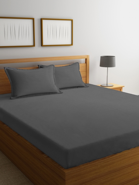 

Portico New York Grey Solid Flat 600 TC Cotton 1 King Bedsheet with 2 Pillow Covers