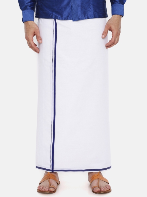 

Chennis White & Navy Blue Solid Dhoti