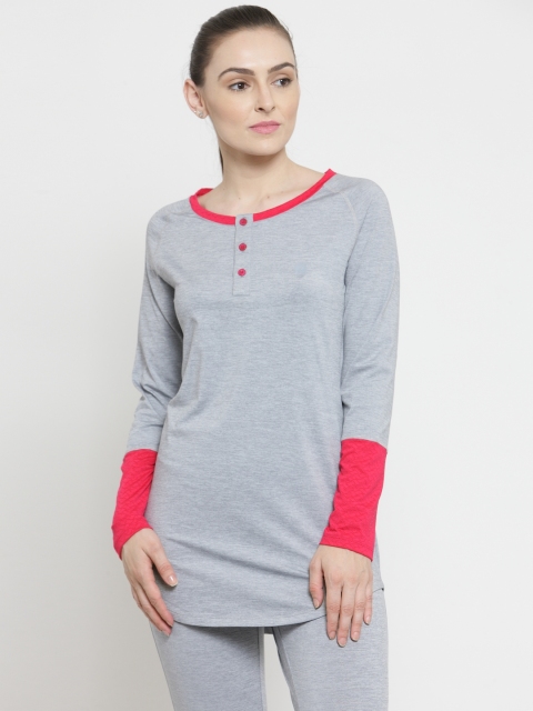 

BUKKUM Women Grey Solid Round Neck T-shirt