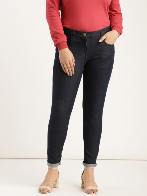 

Sztori Plus Size Women Navy Blue Skinny Fit Mid-Rise Clean Look Stretchable Jeans
