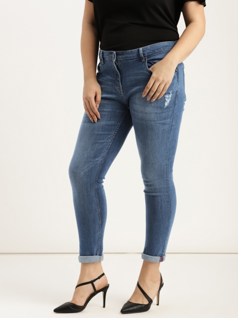 

Sztori Plus Size Women Blue Skinny Fit Mid-Rise Low Distress Stretchable Jeans