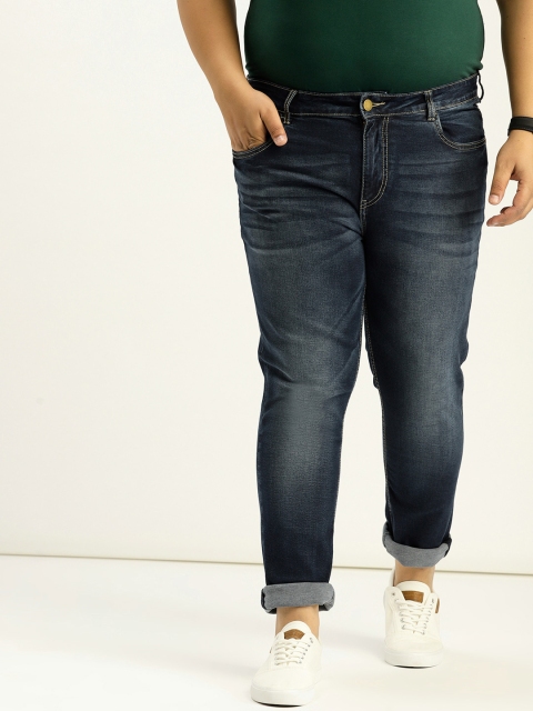 

Sztori Plus Size Men Navy Slim Tapered Fit Mid-Rise Clean Look Stretchable Jeans, Navy blue