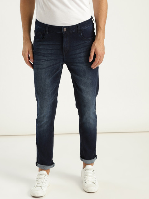 

Sztori Plus Size Men Navy Blue Slim Tapered Fit Mid-Rise Clean Look Stretchable Jeans