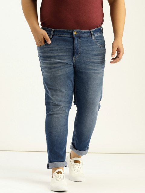 

Sztori Plus Size Men Blue Tapered Fit Mid-Rise Clean Look Stretchable Jeans