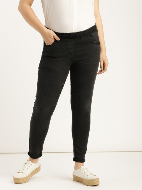 

Sztori Plus Size Women Black Slim Fit Mid-Rise Clean Look Stretchable Jeans