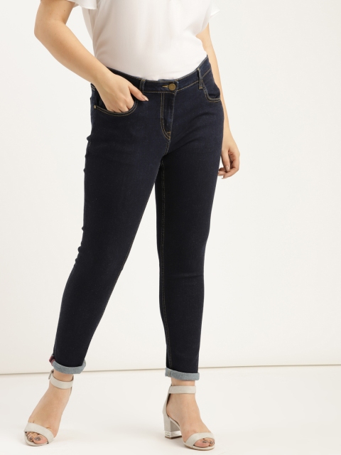 

Sztori Plus Size Women Navy Blue Skinny Fit Mid-Rise Clean Look Stretchable Jeans