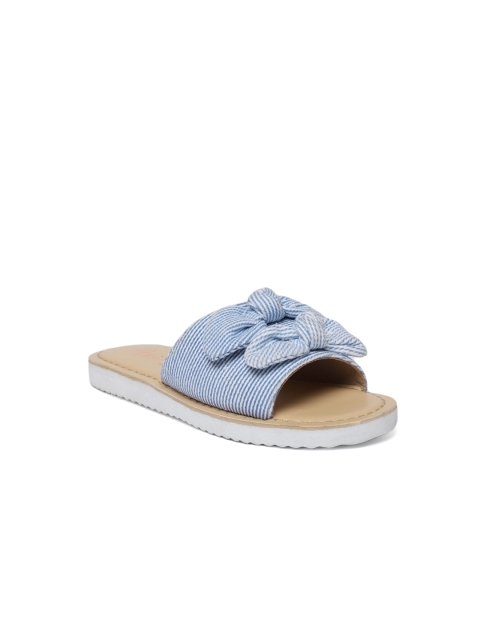 

Aria Nica Girls Blue Striped Leather Open Toe Flats
