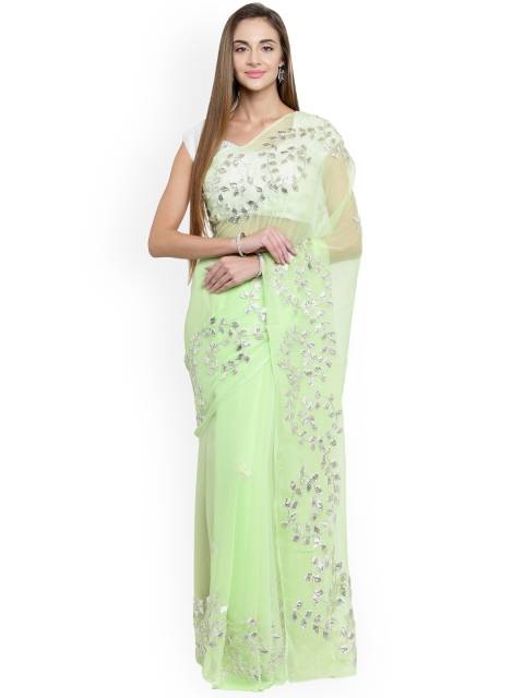 

Geroo Jaipur Lime Green Hand Embellished Pure Chiffon Sustainable Saree