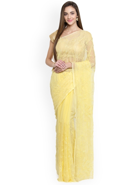 

Geroo Jaipur Yellow Embellished Pure Chiffon Saree