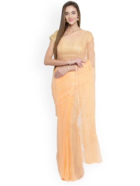 

Geroo Jaipur Peach-Coloured Embellished Pure Chiffon Sustainable Saree