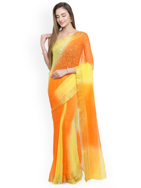 

Geroo Jaipur Orange & Yellow Pure Chiffon Dyed Sustainable Saree
