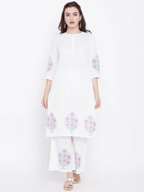 

THE SILHOUETTE STORE Women White Printed Kurta with Trousers