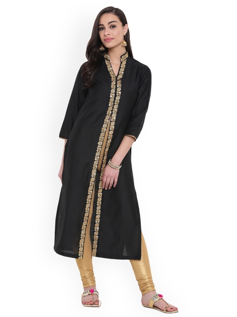 

studio rasa Women Black Embellished Straight Kurta