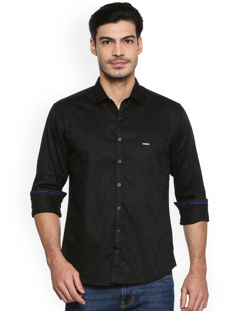 

V Dot Men Black Slim Fit Self Design Casual Shirt