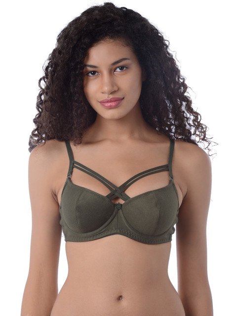 

Da Intimo Olive Green Solid Underwired Non Padded Plunge Bra DI1025