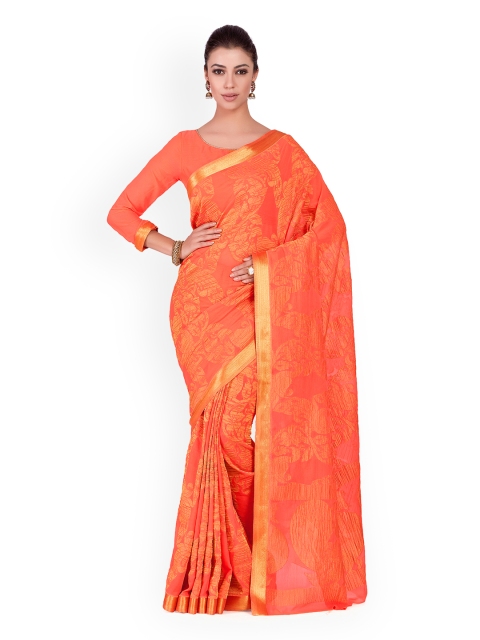 

MIMOSA Orange Poly Chiffon Woven Design Kanjeevaram Saree