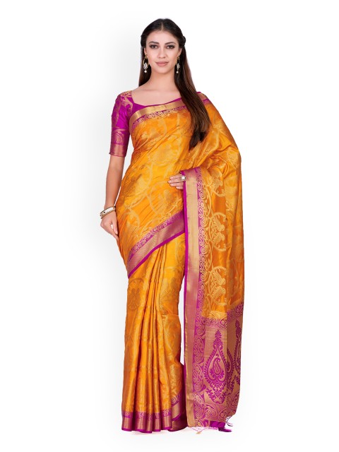 

MIMOSA Mustard Yellow Art Silk Embellished Kanjeevaram Saree