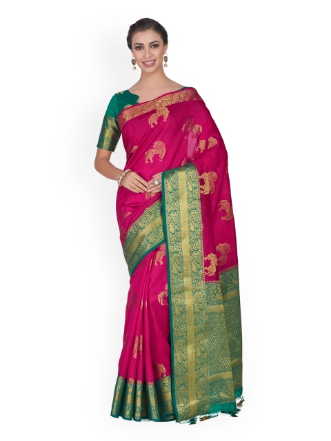 

MIMOSA Pink & Green Art Silk Embellished Kanjeevaram Saree