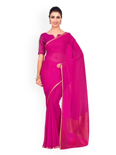 

MIMOSA Pink Solid Poly Chiffon Saree
