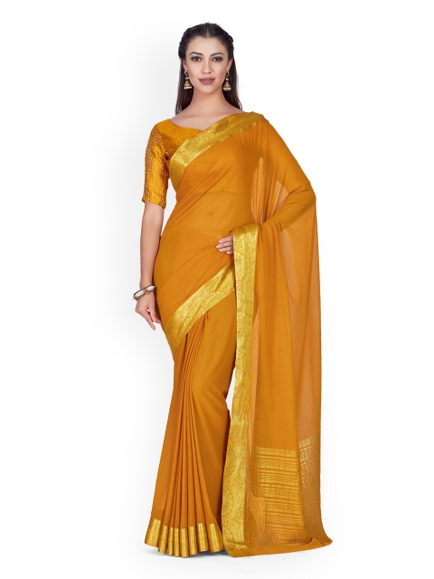 

MIMOSA Mustard Solid Poly Chiffon Saree