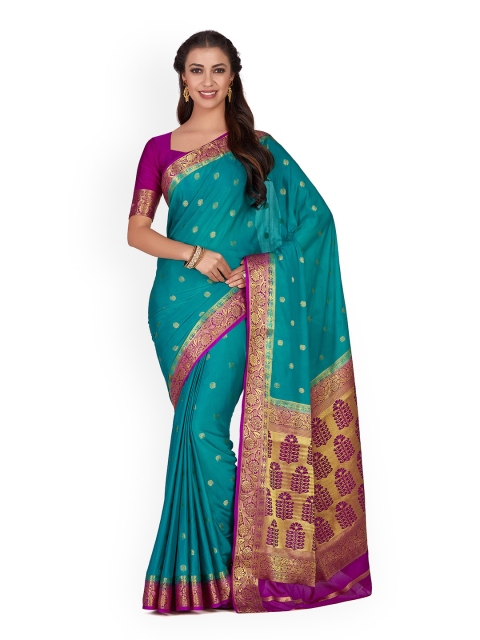 

MIMOSA Teal Green Poly Crepe Woven Design Kanjeevaram Saree