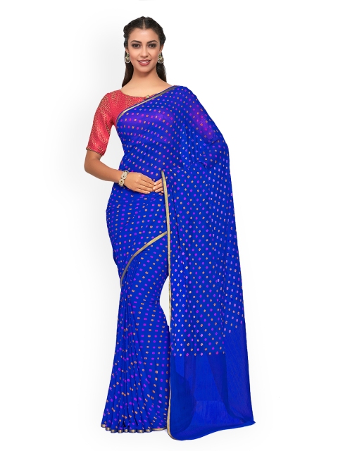 

MIMOSA Blue Printed Poly Chiffon Saree