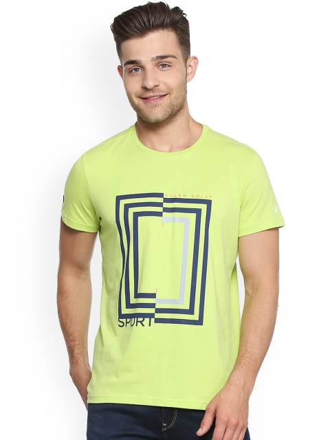 

Solly Sport Men Lime Green Printed Round Neck Pure Cotton T-shirt