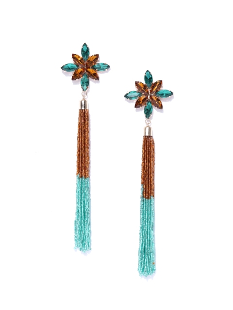

YouBella Green Gold-Plated Floral Drop Earrings