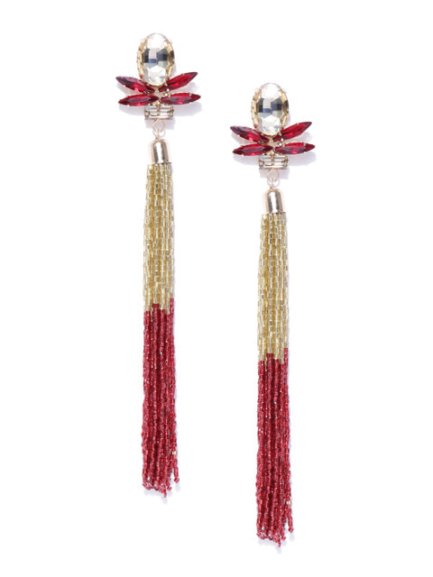 

YouBella Red Gold-Plated Contemporary Drop Earrings