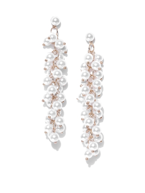 

YouBella White Gold-Plated Beaded Contemporary Drop Earrings