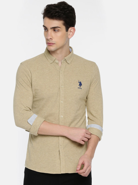 

U.S. Polo Assn. Men Beige Regular Fit Solid Casual Shirt