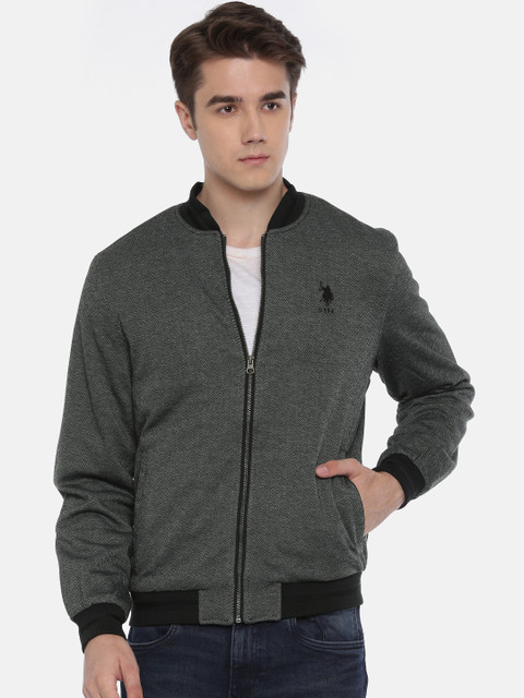 

U.S. Polo Assn. Men Charcoal Grey Self Design Bomber Jacket